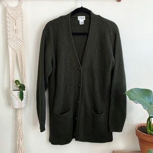 Liz Baker forest green cardigan sweater with pockets
